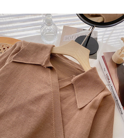 Niche design cross Lapel strap short sweater  6478