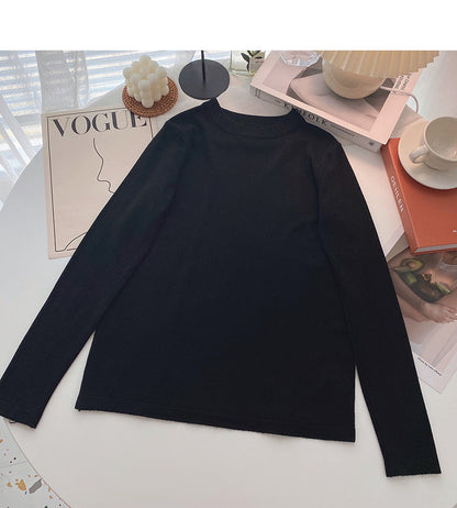 Simple foundation versatile solid color Pullover long sleeve bottomed top  6519