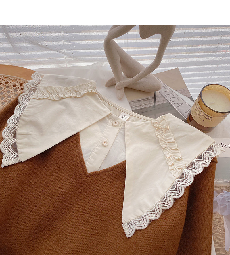Fashion baby collar stitched sweater Vintage top  6542