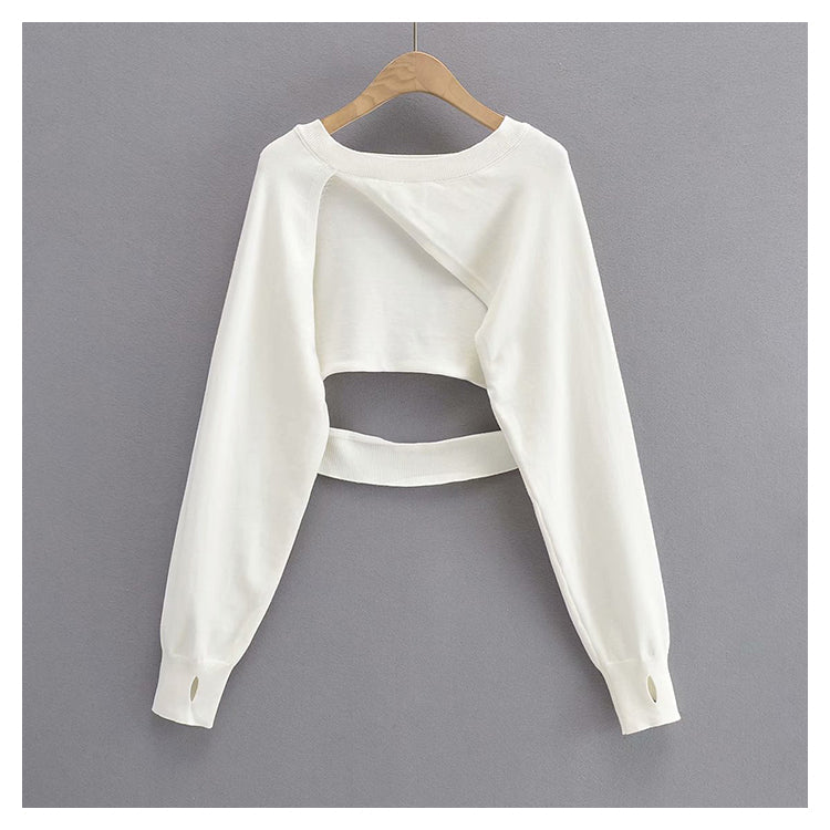 Irregular knitwear hollowed out design temperament versatile overlay blouse  7300
