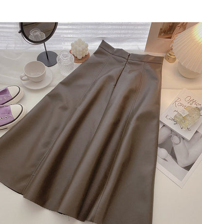 Temperament simple solid color A-shaped slim skirt  5730