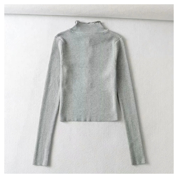 Slim Fingerless long sleeve solid color sweater top  7298