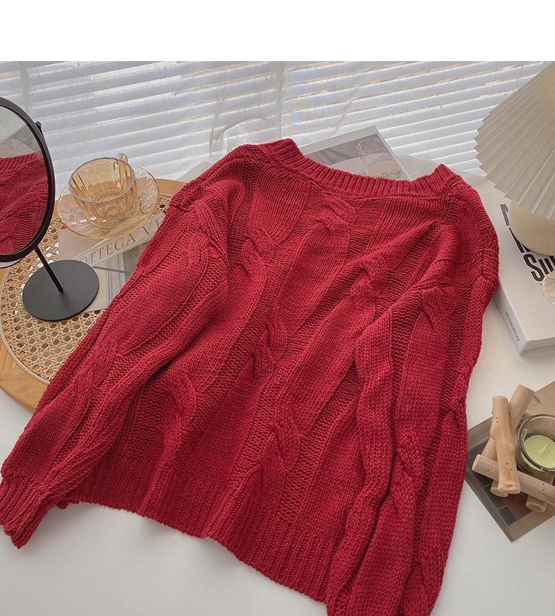 Long sleeve solid V-Neck Sweater is thin, gentle and versatile top  6729