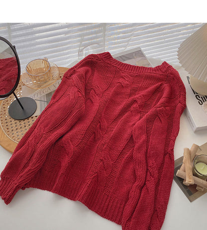Long sleeve solid V-Neck Sweater is thin, gentle and versatile top  6729