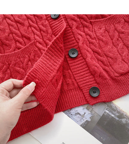 Twist round neck sweater design temperament single breasted top  6160