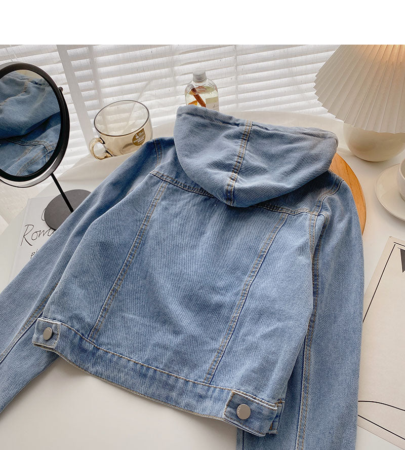 Denim Hooded Jacket Women's loose long sleeved top  6214