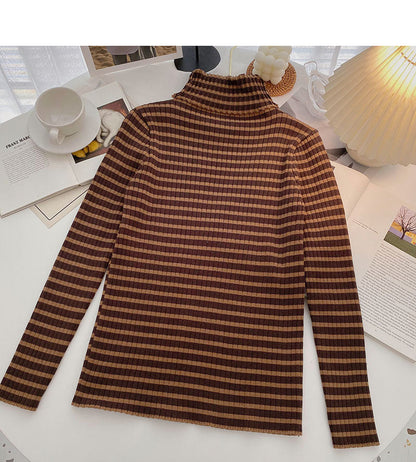 High neck stripe bottomed long sleeve top popular sweater  6652