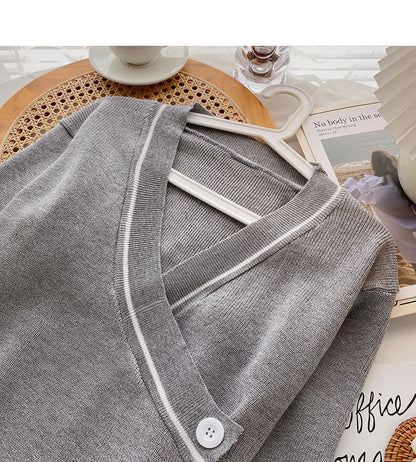 Small man leisure foreign style simple V-neck one button top  6650