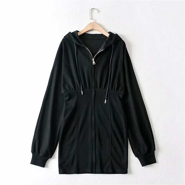 Fried Street zipper cardigan dress casual Hooded Sweater  7147