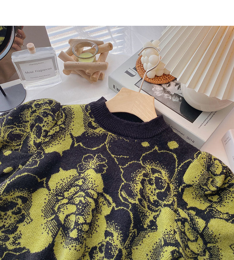 Fashionable personalized pattern thin bubble long sleeve Pullover Top  6144