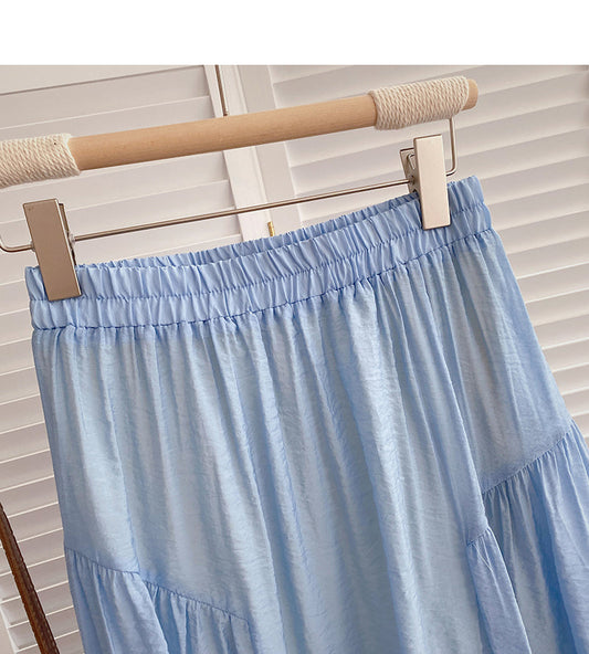 Korean version small fresh pure color versatile high waist skirt  5821