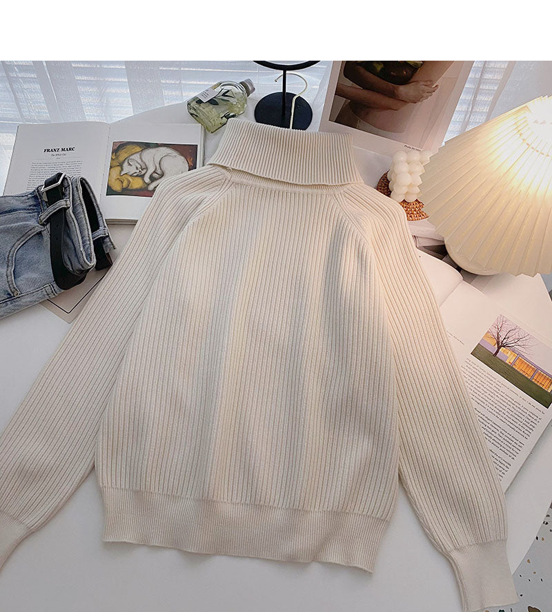 Knitted sweater women's Retro simple high neck Pullover long sleeve top  6662