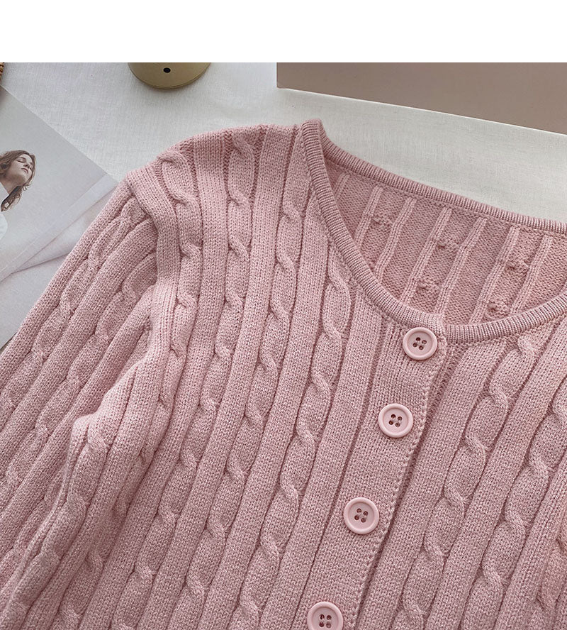 Knitted cardigan coat retro short twist long sleeve top  6566