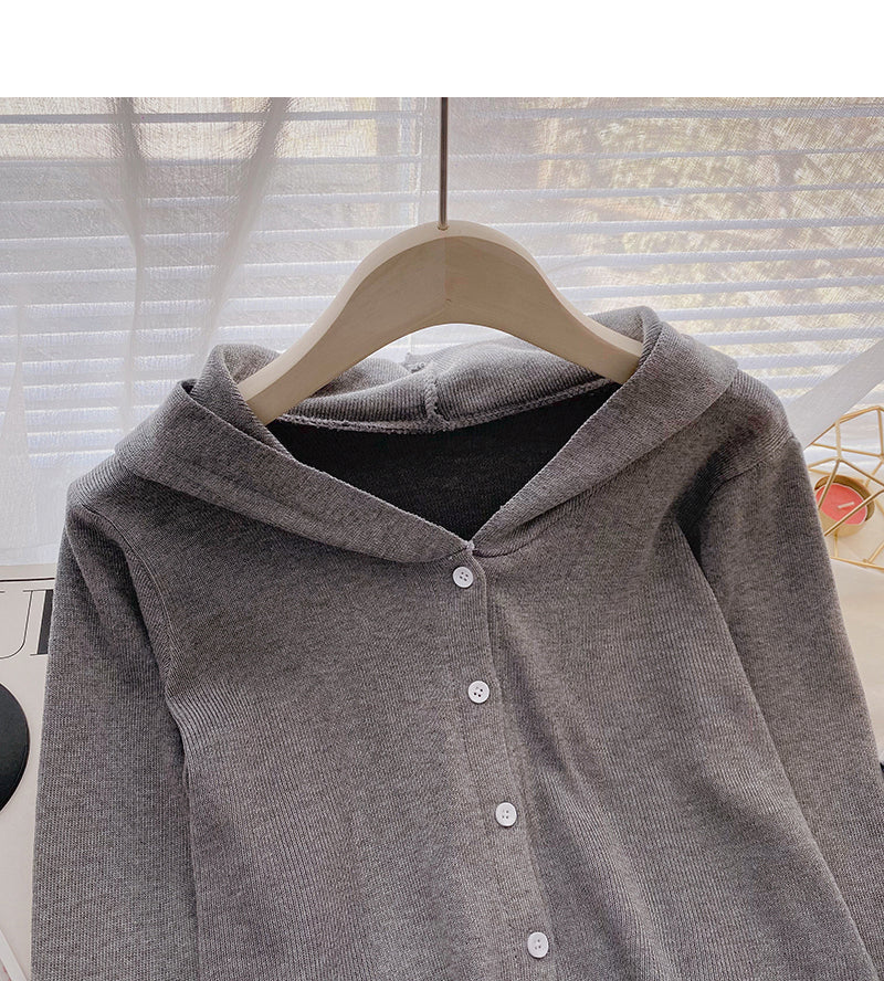 Design sense knitwear coat shows thin leisure hooded long sleeved top  6687