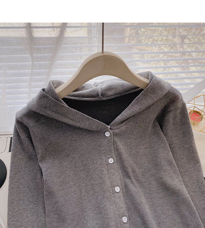 Design sense knitwear coat shows thin leisure hooded long sleeved top  6687
