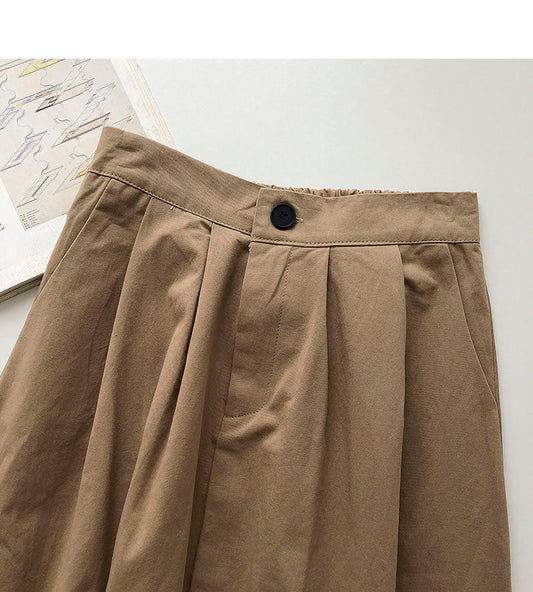 Solid Hong Kong style leisure high waist A-shaped medium and long skirt  5693