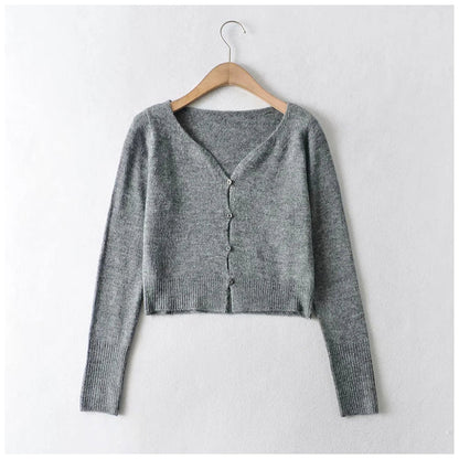 V-neck waist with exposed navel and long sleeve knitted cardigan  7229