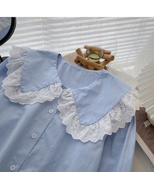New Korean slim lace doll neck top  6406