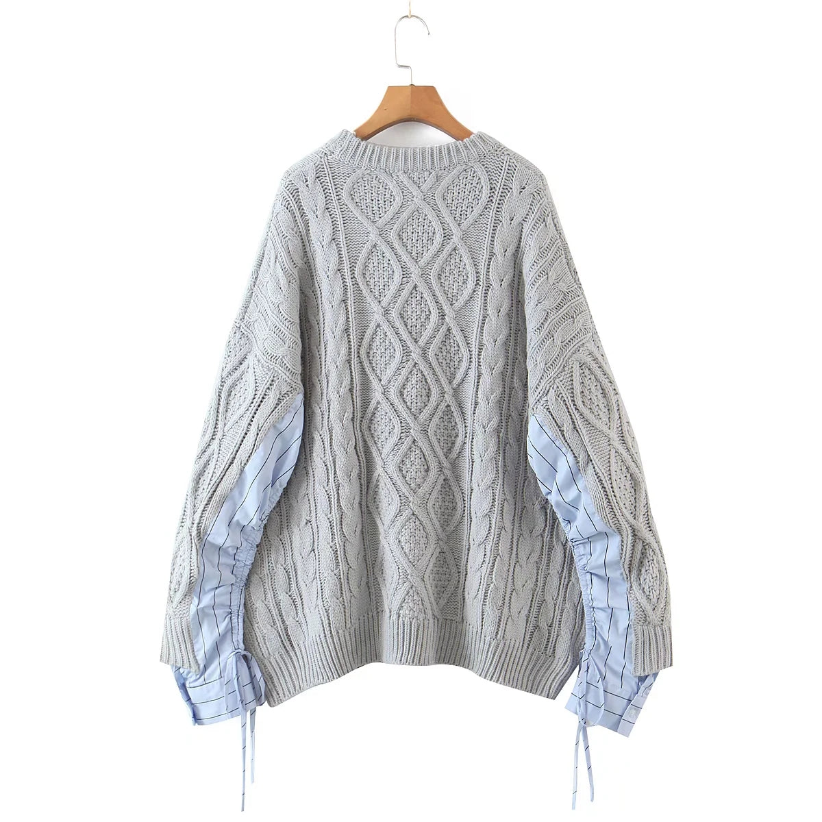 Vintage stitched sleeve round neck Pullover loose medium length sweater  7334