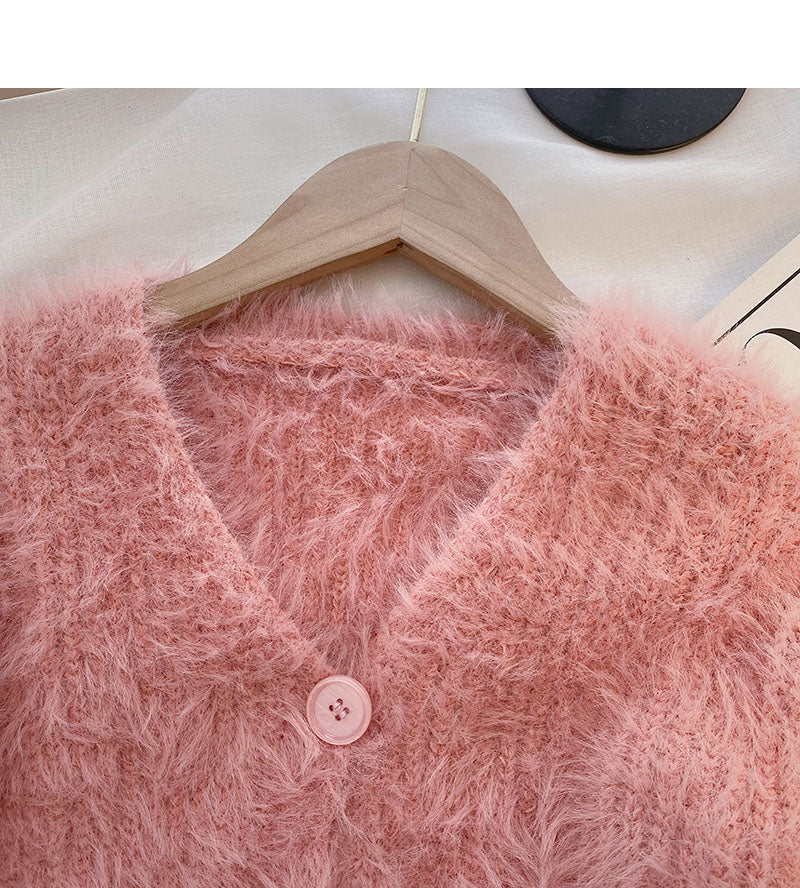 Korean small short V-Neck long sleeve thin temperament top  5950