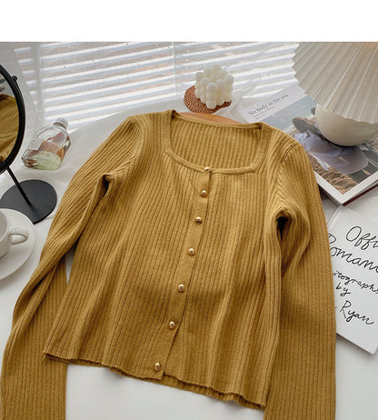 Long sleeve Pullover small square neck sweater  6636