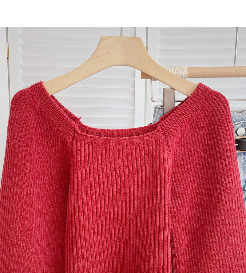Vintage Lantern Sleeve square neck sweater looks thin and fashionable  6162