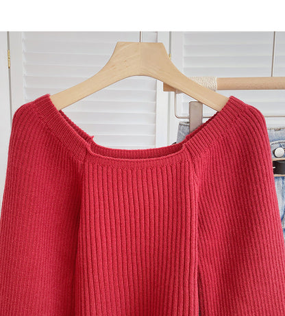Vintage Lantern Sleeve square neck sweater looks thin and fashionable  6162