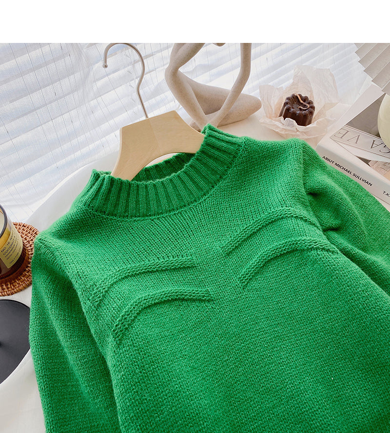Korean lazy style solid color casual Pullover long sleeve top  6155