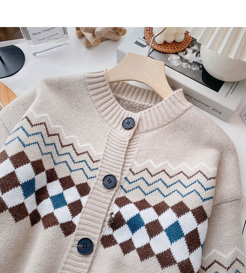 Lazy style retro fashion contrast color long sleeve round neck top  6062
