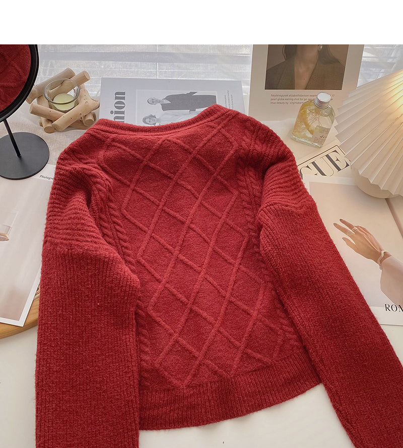 Round neck Vintage bow sweater coat  6195
