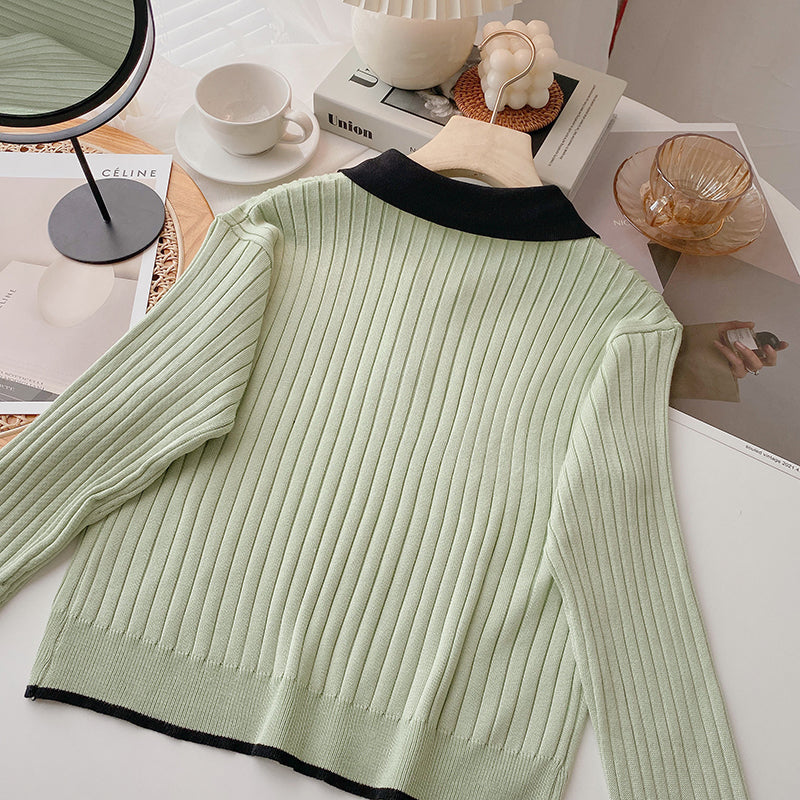 Versatile age reducing threaded sweater slim fit top  6624