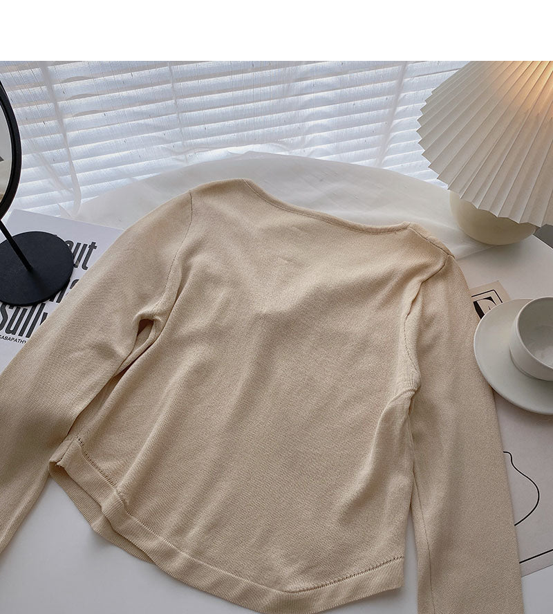 Sweater casual thin long sleeve temperament short design top  6536