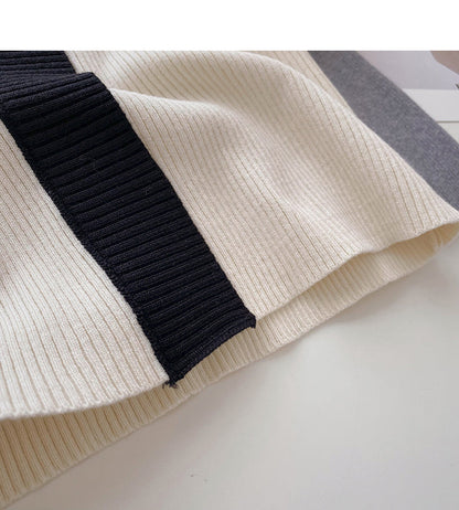 French square neck contrast thin long sleeve sweater  6625