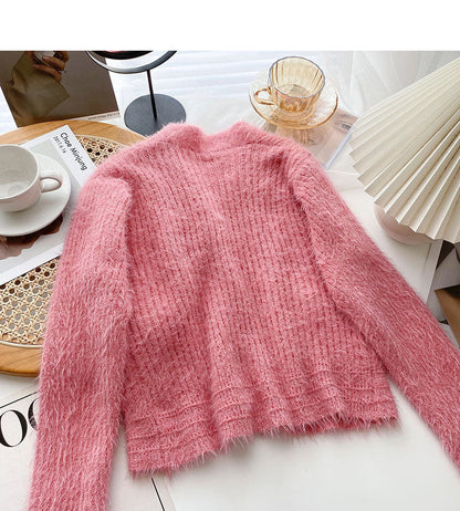 The new Korean version is gentle and thin. Short long sleeve V-neck top  6025