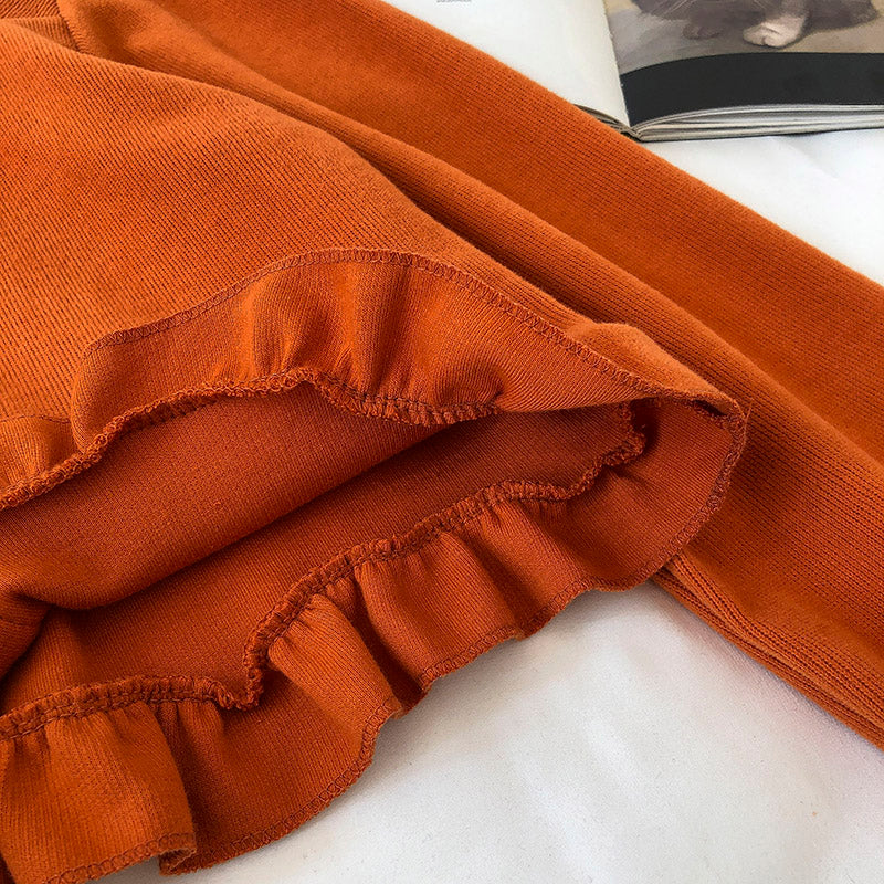 Corduroy Ruffle square collar collarbone short shirt  6246