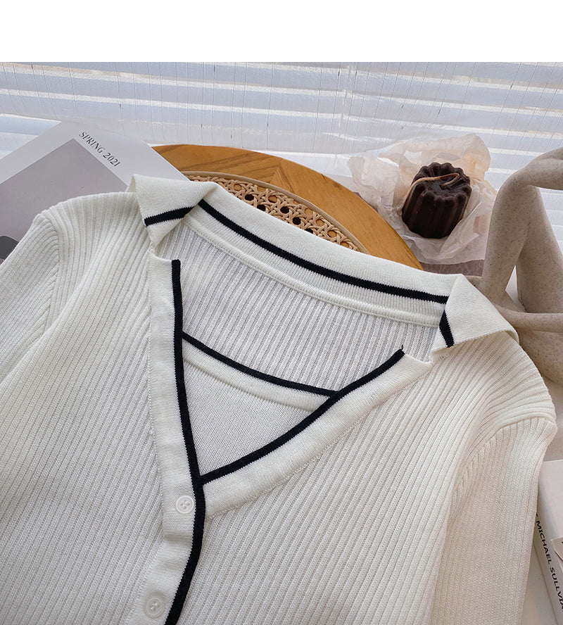 Slim design personalized Lapel long sleeve Pullover Top  6604