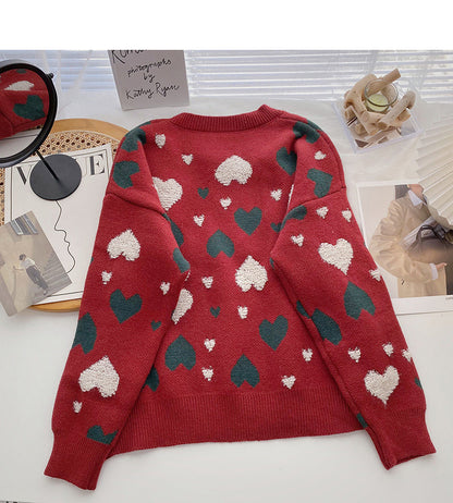 Love jacquard retro design loose long sleeve top  6159