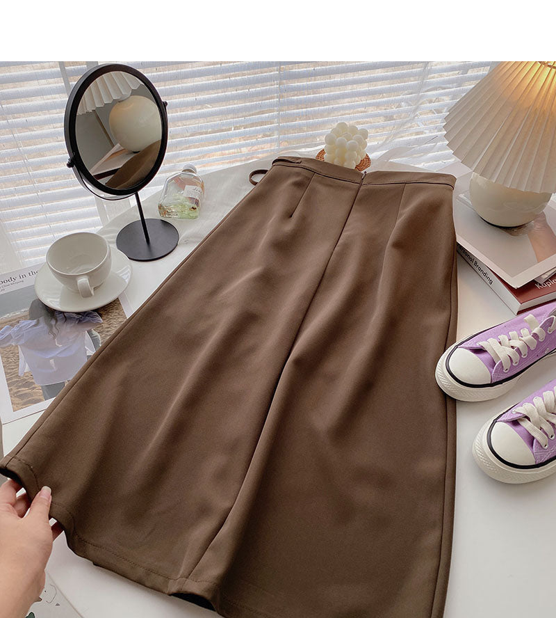 Fashion temperament simple solid color retro A-line skirt  5747