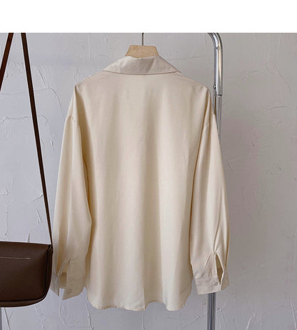Loose long sleeve shirt personalized love pocket Lapel top  6430