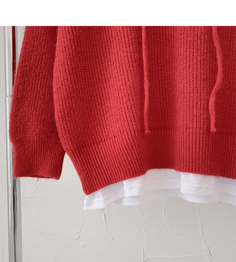 Sweater women's lazy style retro loose long sleeve hooded fake two-piece top  6197