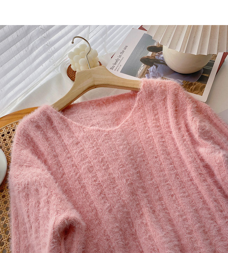 Korean loose V-neck Mohair top  5934