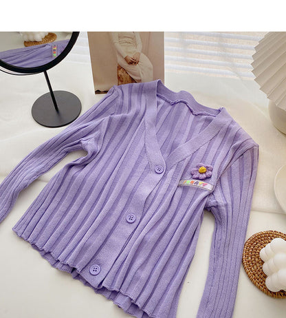 Thin long sleeve V-neck knit cardigan  6525