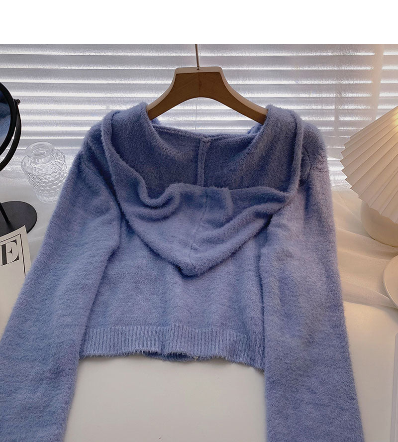 Korean Short foreign style versatile hooded long sleeve top  5859