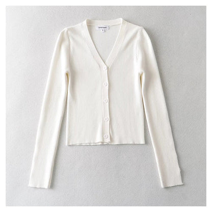 V-neck single breasted high waist open navel knitted cardigan  7385