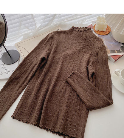Korean stand collar long sleeve design slim fit bright silk sweater  6664