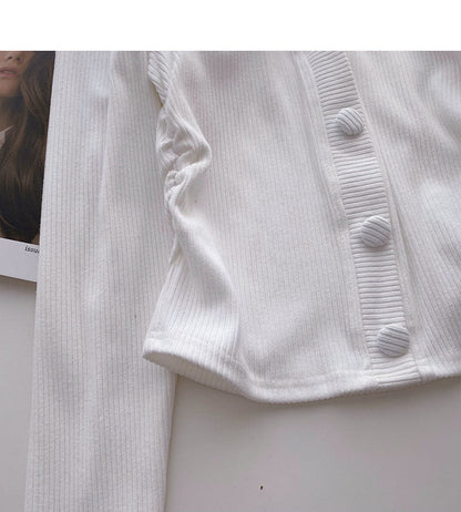 New Korean side pleated slim slim long sleeve top  6344