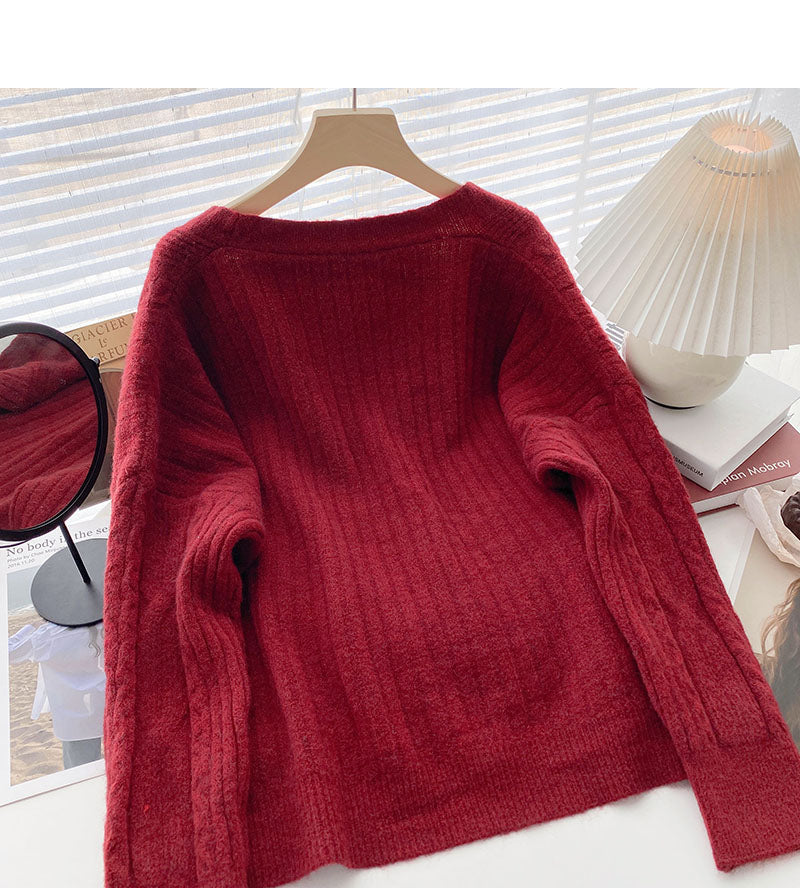 Minority retro V-neck twist Long Sleeve Jacket  6109