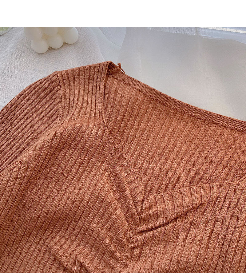 Knitwear Korean slim short thin pleated top fashion  6633