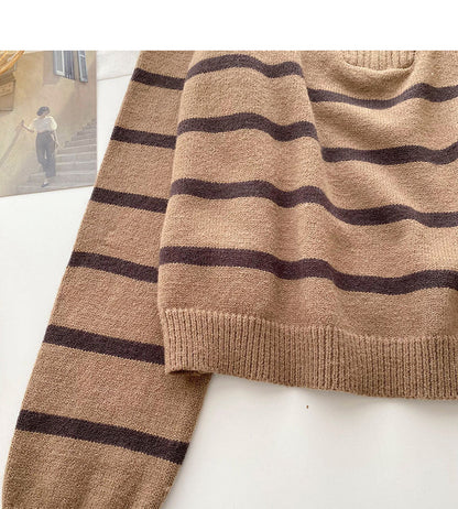 Lapel Half Zip stripe contrast panel long sleeve top  6043