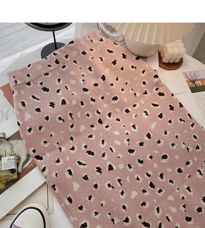 Temperament: Hong Kong style leisure retro leopard print high waist A-line skirt  5757